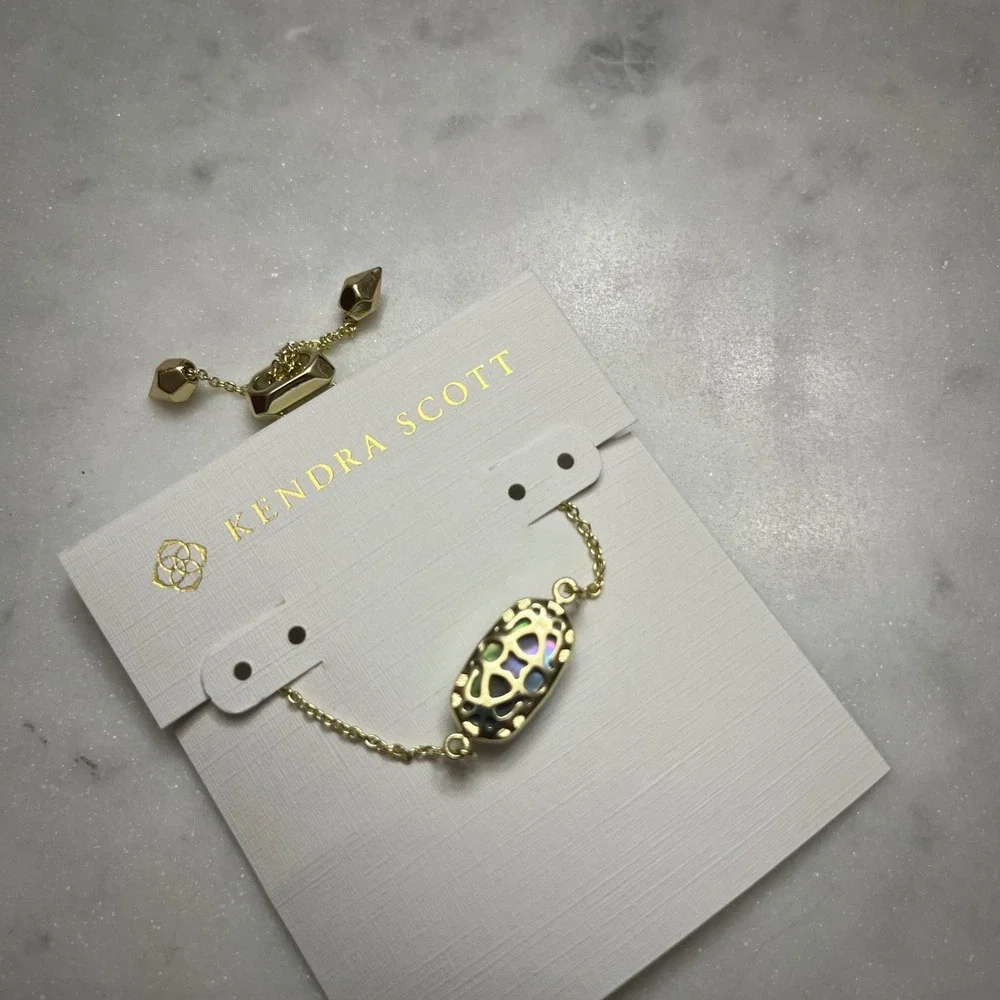 Kendra Scott Elaina Bracelet Adjustable Chain Navy Abalone 14K Yellow Gold Plate